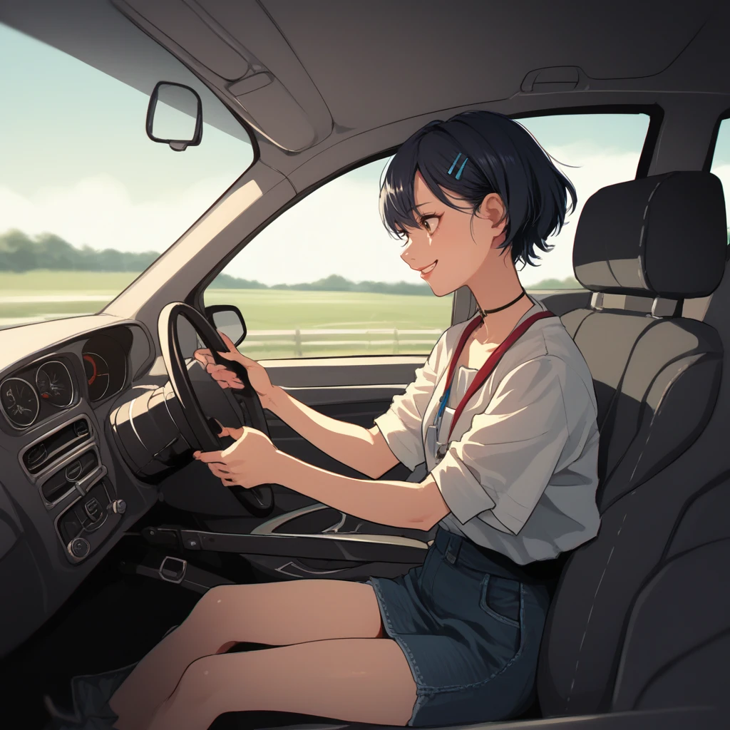 score_9, score_8_up, score_7_up, score_6_up, score_5_up, score_4_up, zPDXL2,source_anime,rating_questionable,1girl, solo, smile, <lora:Driving:0.8> dr1v3, car interior, motor vehicle, steering wheel, driving, sitting