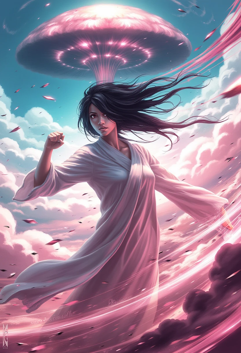 Pastel of Rukia Kuchiki who Learn self-defense techniques in The explosion created a mushroom cloud, ignorant, chillwave, Wings of Cosmos. trending on artstation