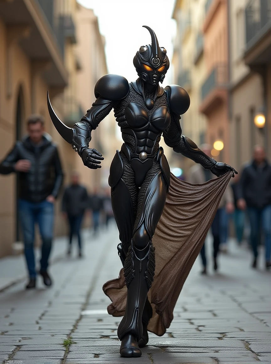 the guyver of biological armor,a beautiful woman dancing on street