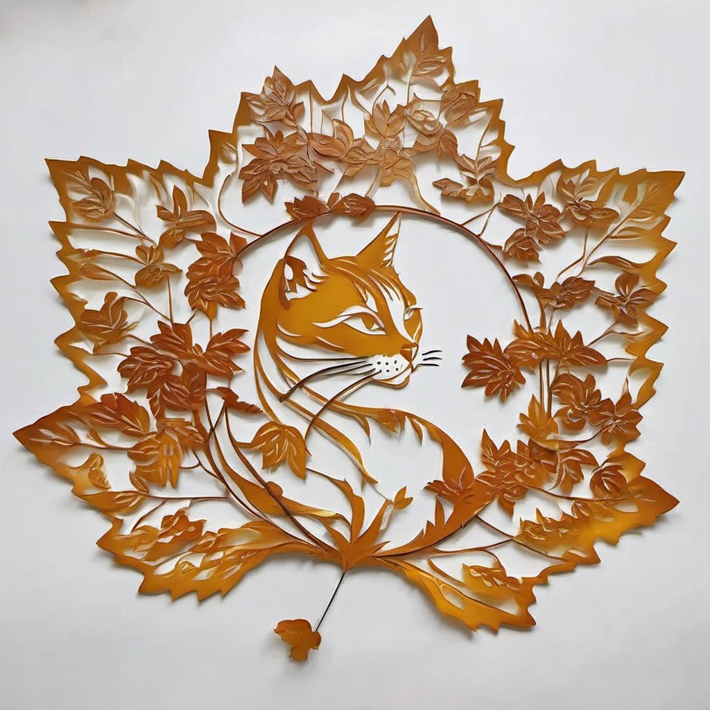 yediao,leaf carving,Van Gogh style,
an elegant cat sits,
best quality,masterpiece,simple background,high details,8K,