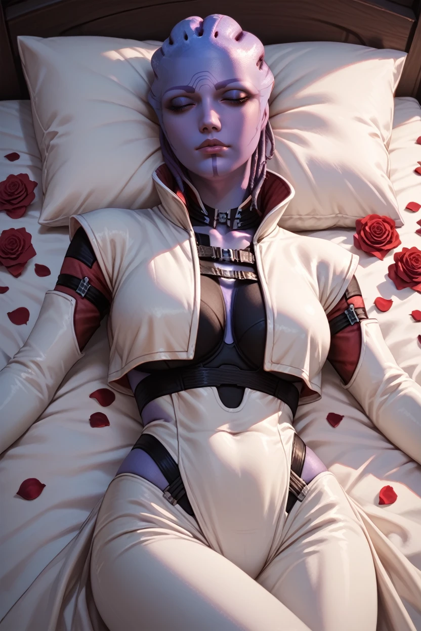 score_9, score_8_up, score_7_up,
<lora:MEAria:0.8>
MEAria, 1girl, purple skin, blue eyes, alien, looking at viewer, sleeping in a bed, rose petals, closed eyes