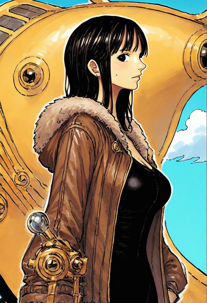 score_9, score_8_up, score_7_up, score_6_up, Masterpiece, face focus,
1girl, bob haircut, bangs, black hair, black eyes, yellow skin, black bodysuit, brown furr jacket, medium breasts, side view, looking at the viewer, profile picture, icon
