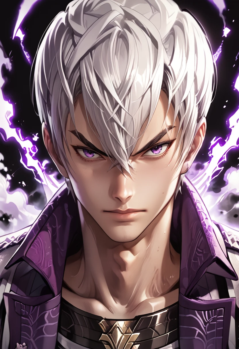 source_anime, (masterpiece), (best quality), score_9, score_8_up, score_7_up, (masterpiece:1.2), (best quality:1.3), 1boy, <lora:Mitsunari_Ishida_Sengoku_Basara:0.8> misshi_sgbs, popped collar, hair between eyes, white hair, looking at viewer, angry expression, portrait, purple fog, black background, <lora:dark_magiks:0.55> magic, arkane_dark, masterful composition, dynamic movement <lora:Anime Style (Vauxz) PONY:0.8>, low-key lighting, lo-fi, glow, dynamic cinematic lighting, ray_tracing, global illumination