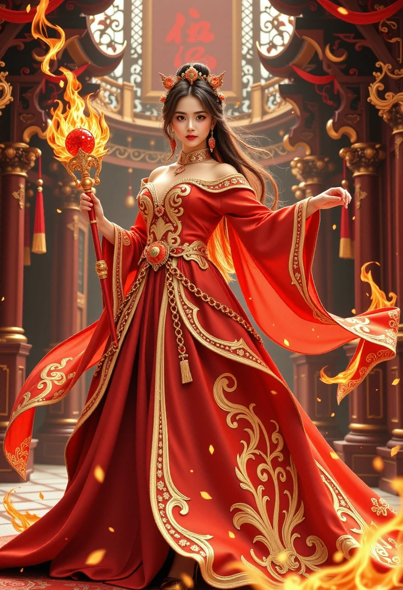 (Zhan Yihung V2:1.9),(black hair:1.3),
A regal fire queen with bright auburn hair stands in a grand palace made entirely of fire and red crystal. Her hot red gown is decorated with intricate flame patterns, and her skin seems to shimmer with waves of heat. She holds a scepter made of fire and ruby, and her smoldering, piercing gaze promises excitement and trouble to the viewer
<lora:Zhan_Yihung_v2:1.5>,<lora:midjourney_whisper_flux_lora_v01:0.5>,<lora:Ars_MidJourney_Watercolor:0.1>,<lora:Fiatist_Skin:0.1>,