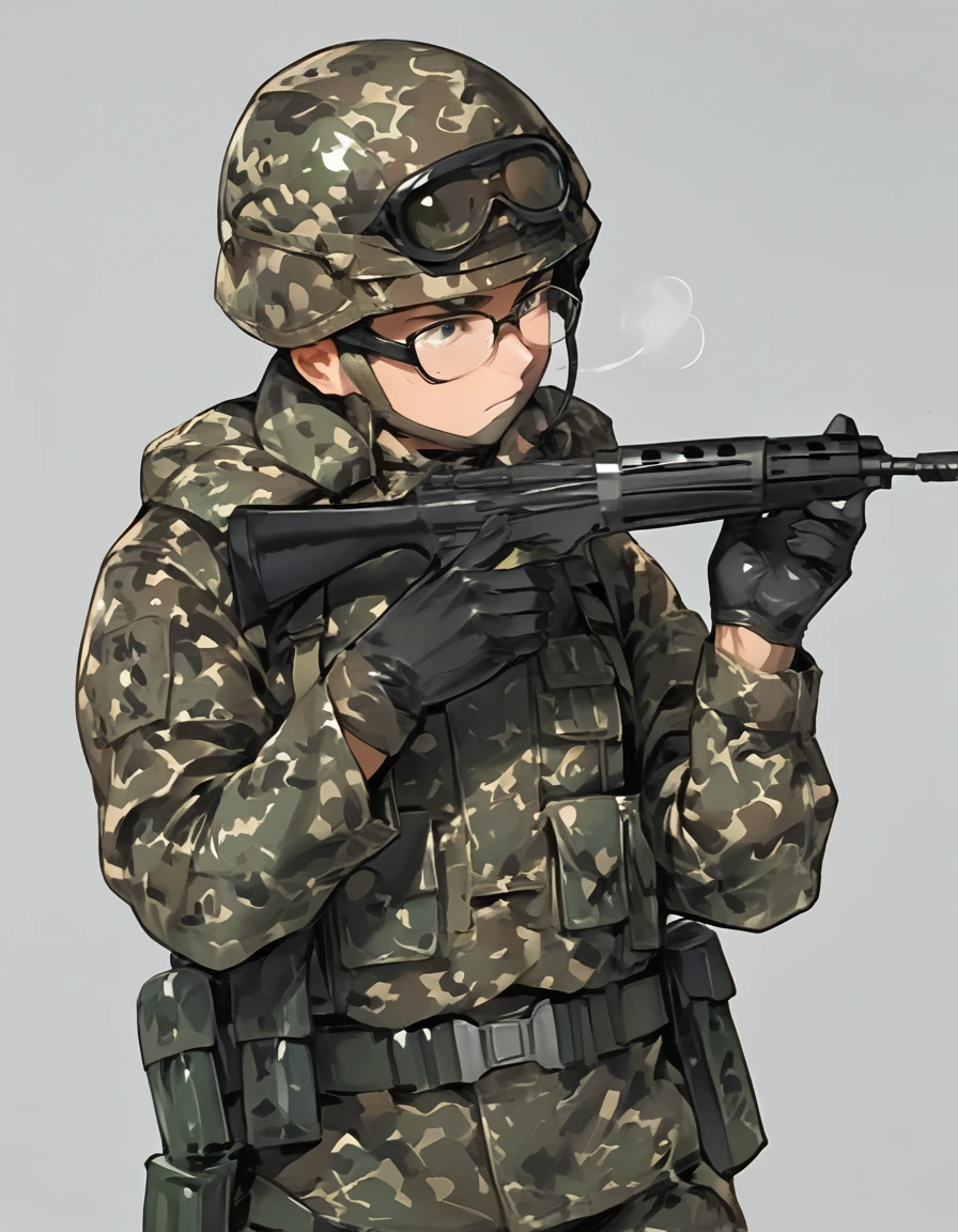 score_9, score_8_up, score_7_up, score_6_up, score_5_up, score_4_up, zPDXL2,source_anime,rating_questionable,
JgsdfUniform, weapon, 1boy, gun, male focus, camouflage, solo, rifle, gloves, holding weapon, helmet, military, holding, holding gun, uniform, military uniform, black gloves, scope, jacket, glasses, upper body, assault rifle, aiming <lora:BDpony_JgsdfUniform_V1-12502:1>