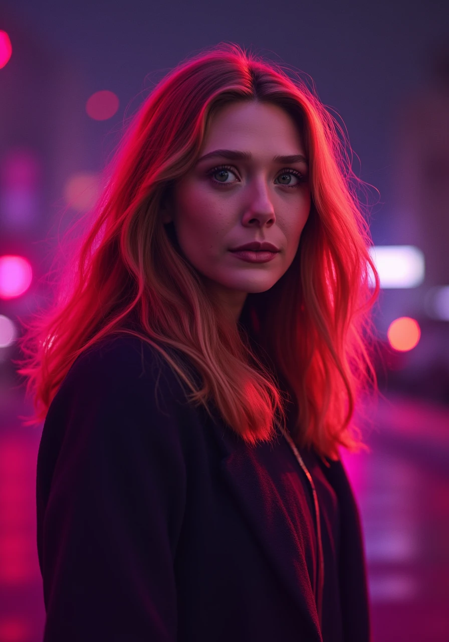 a high-quality digital portrait of (Elizabeth Olsen), reality, actress, Scarlet Witch, Wanda Maximoff, portrait photography, cinematic, detailed, fan art, Marvel, superhero, Avengers, close up, dramatic lighting, intense expression, digital painting, trending on social media, realistic, front view, vibrant colors, high resolution, Marvel Cinematic Universe, mystical, enchanting, powerful, emotional, iconic, 4k