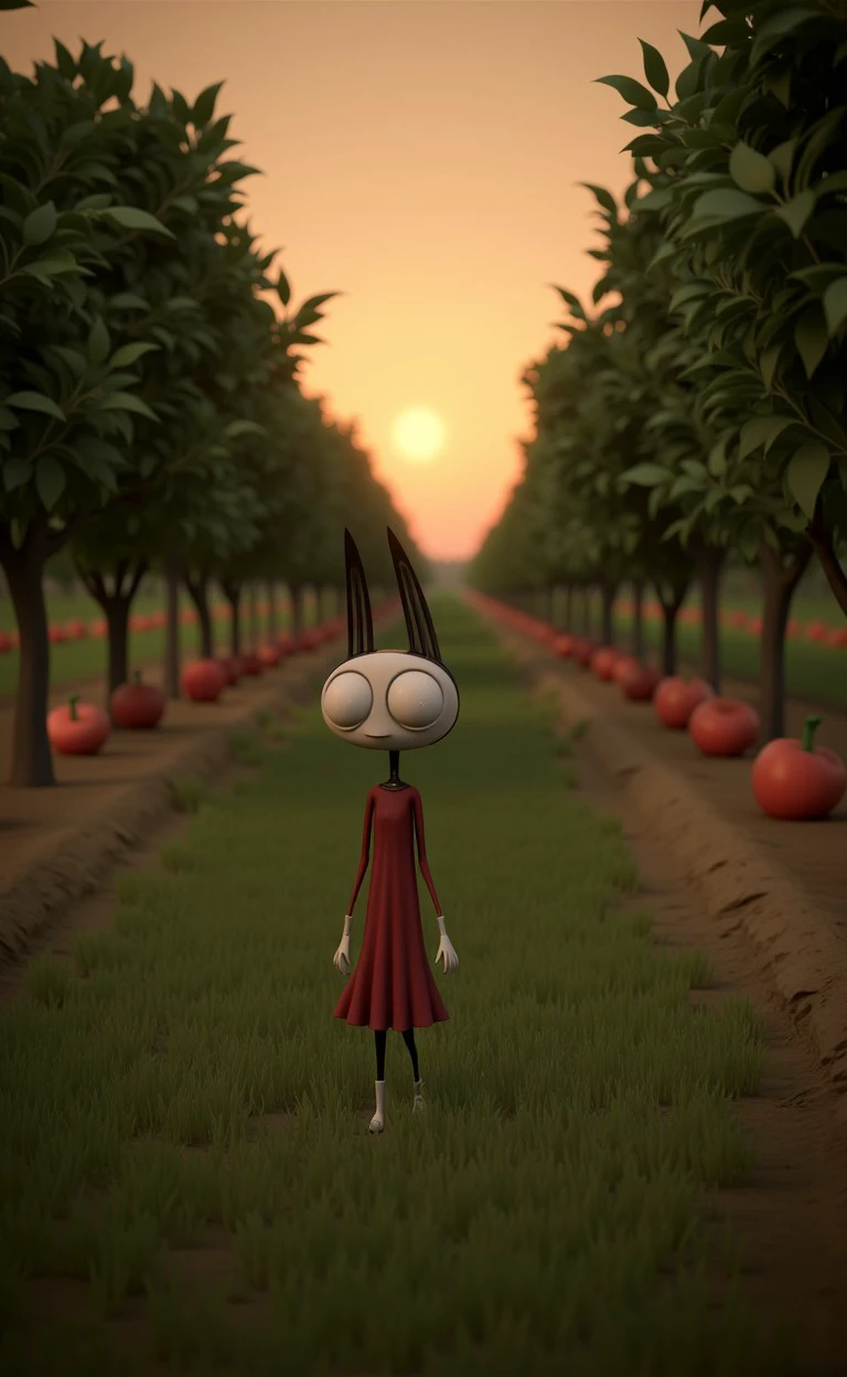 adefimo style dog, spooky A female figure walking through a softly lit orchard at dusk, the sweet scent of ripe fruit filling the air as the last rays of sunlight disappear behind the trees.
<lora:flux_halloween_s04_addams_family_adefimo_style:0.85>