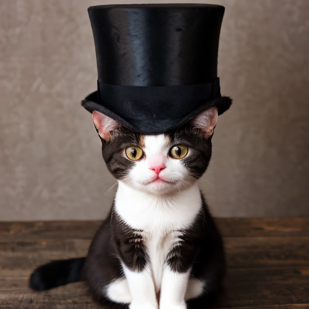 cute animal cat with tophat, <lora:TopHatConcept:0.7>