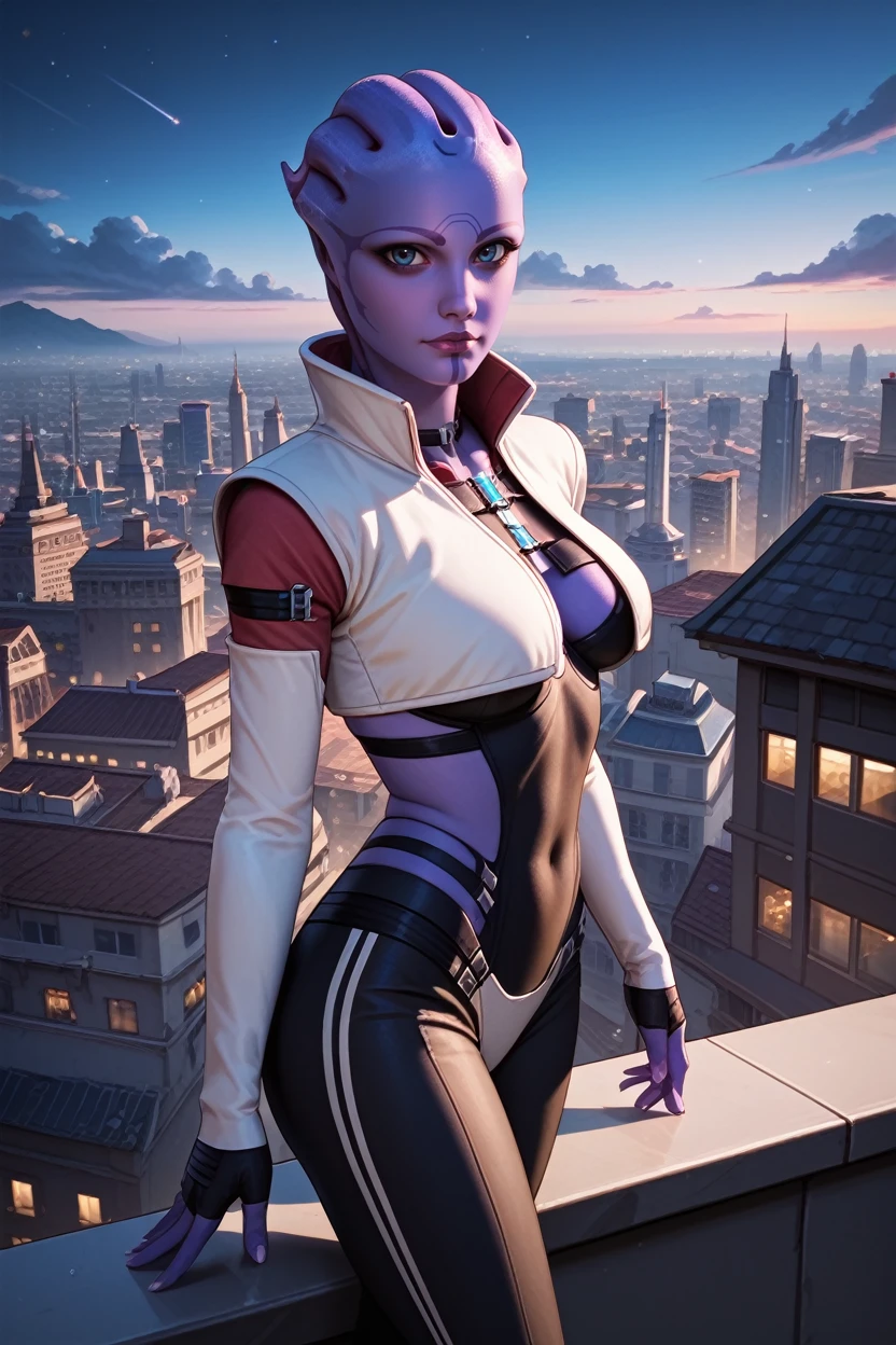 score_9, score_8_up, score_7_up,
<lora:MEAria:0.8>
MEAria, 1girl, purple skin, blue eyes, alien, looking at viewer, overlooking the city from a rooftop bar at night, cute outfit, standing