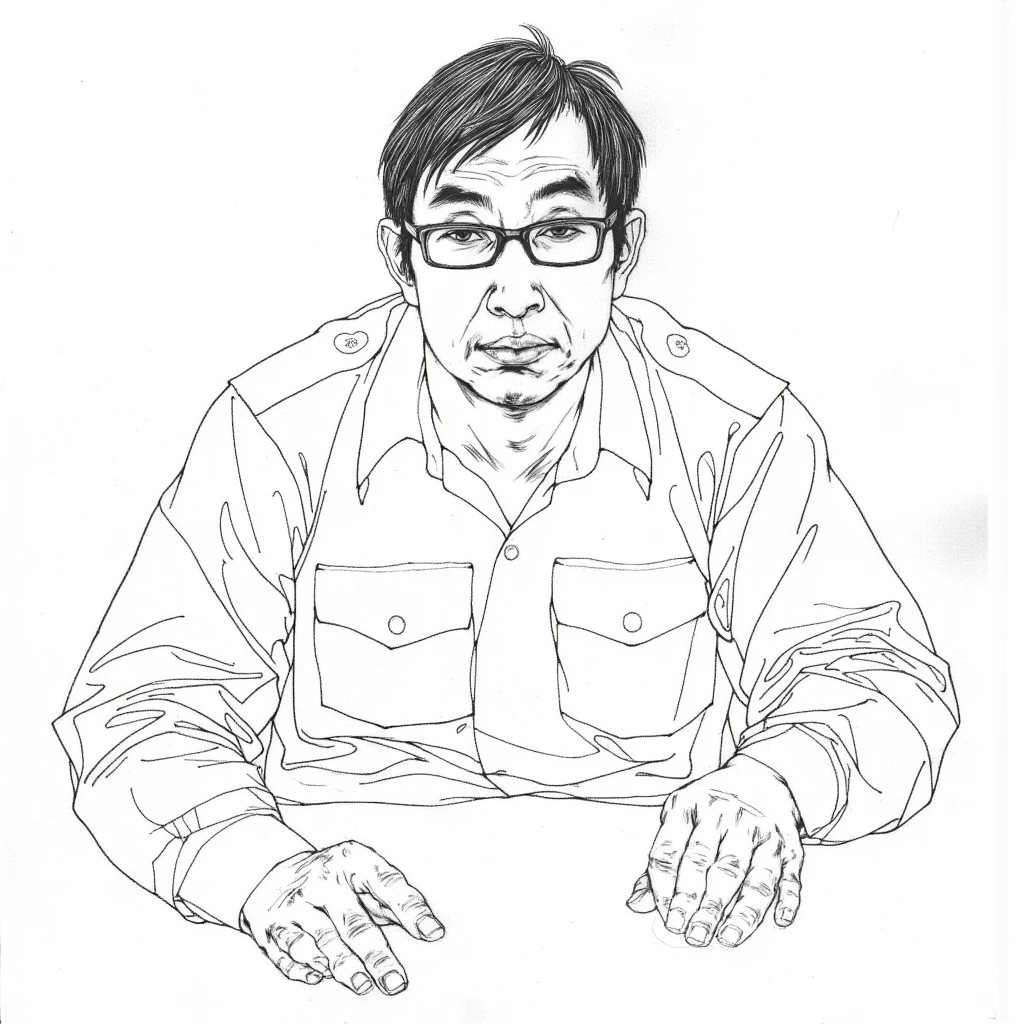 baimiao,xianmiao, a man with glass in the room, line arts, ink artwork                                                                                                      