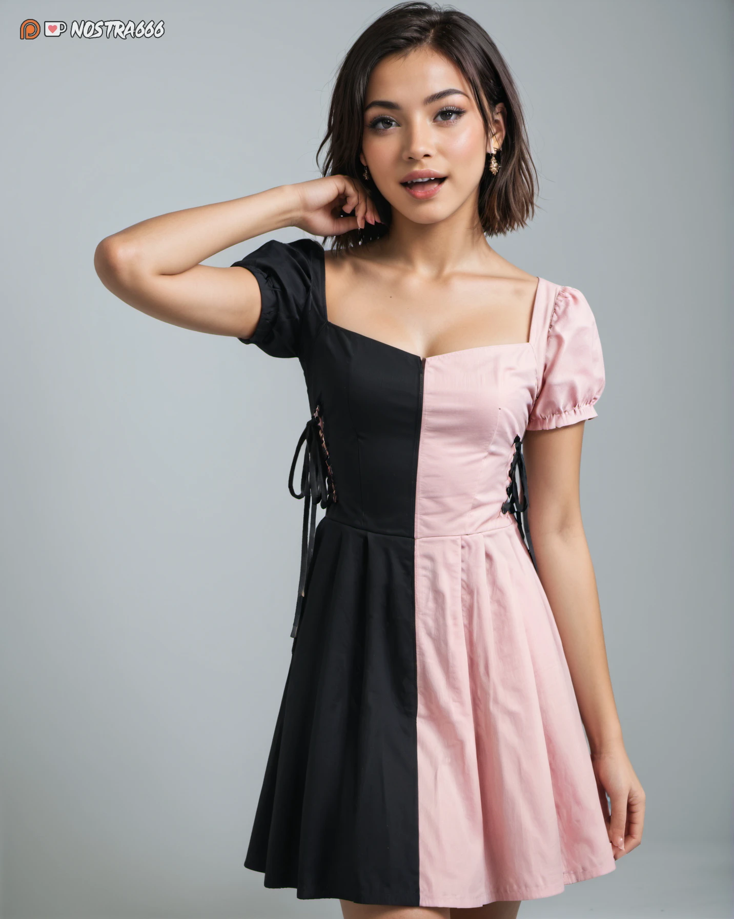 Contrast Pink and Black Dress with Lacing