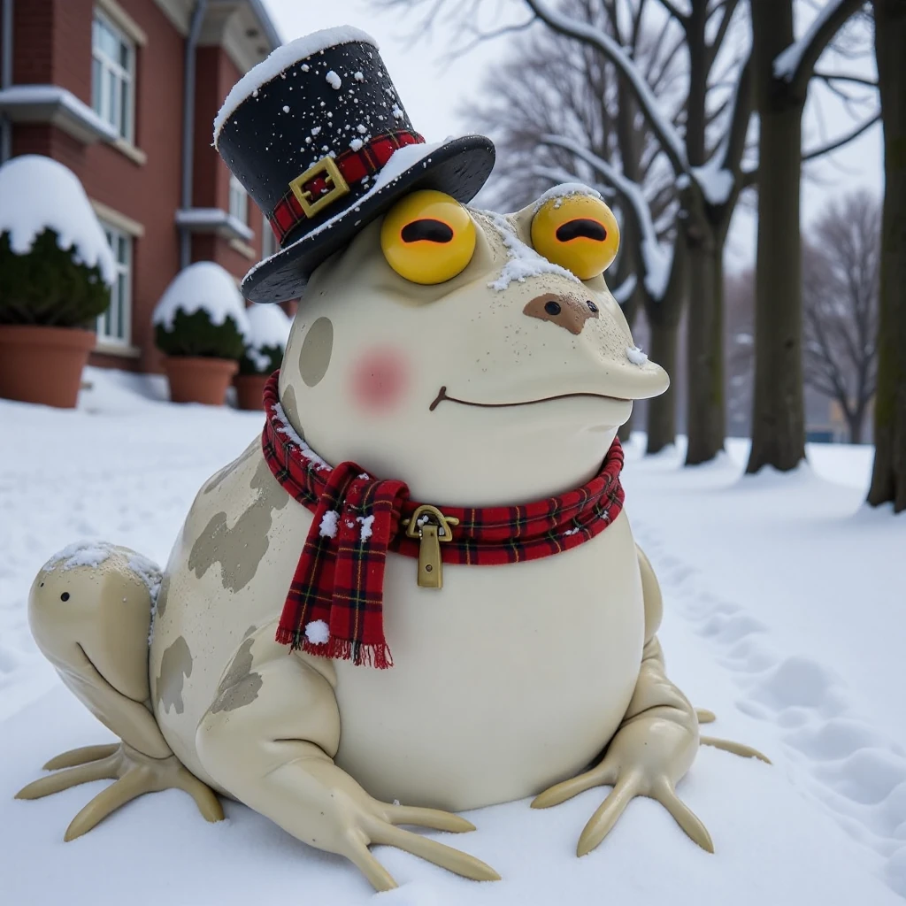 PHOTO OF HYPNOTOAD SNOWMAN,<lora:Hypnotoad_Flux_LoRA_V1:1>,