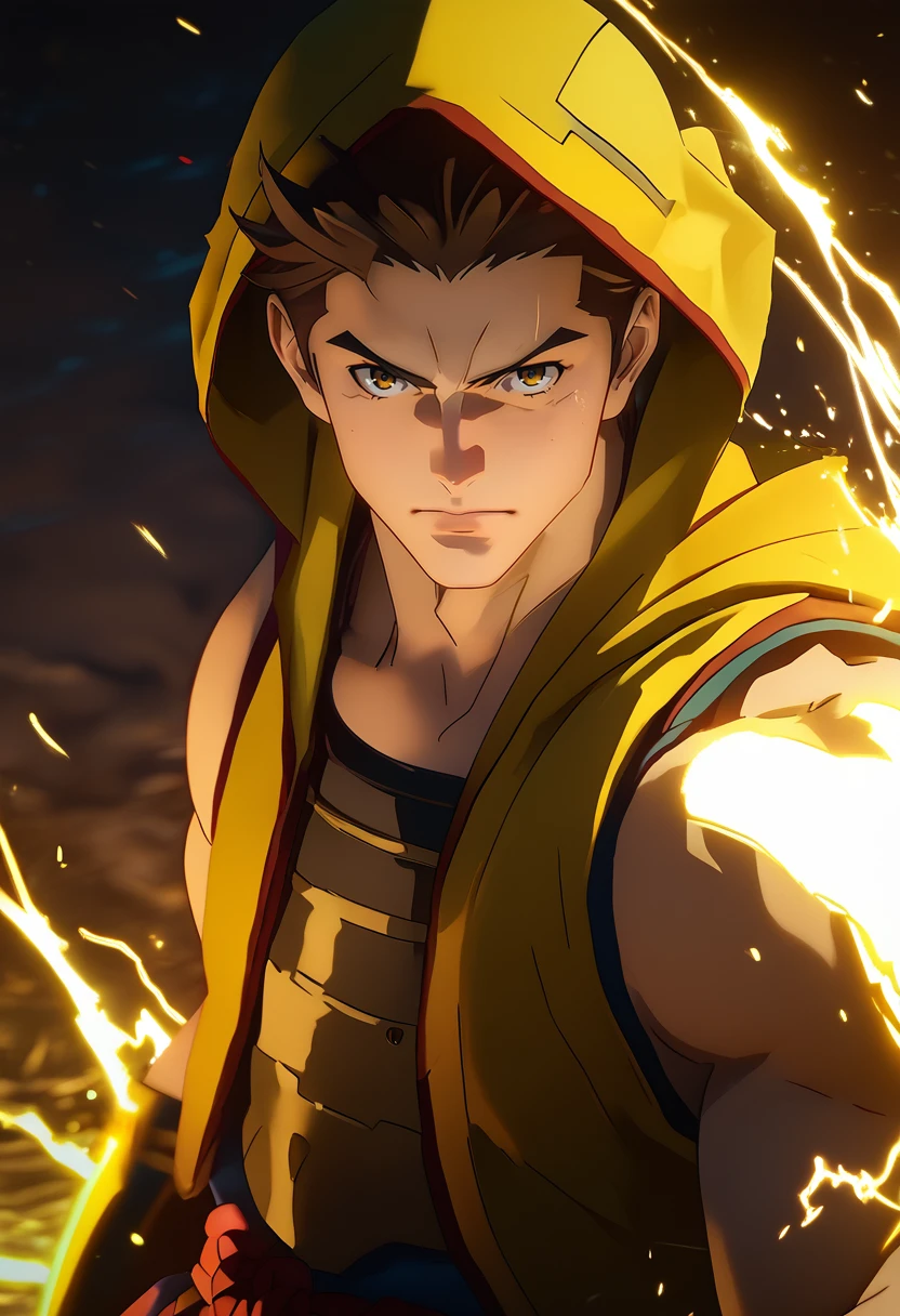 source_anime, (masterpiece), (best quality), score_9, score_8_up, score_7_up, (masterpiece:1.2), (best quality:1.3), 1boy, portrait, golden aura, hood, <lora:Ieyasu_Tokugawa_Sengoku_Basara-000005:0.8> itoku_sgbs, brown hair, looking at viewer, muscular, angry expression, simple background, masterful composition, dynamic movement, low-key lighting, lo-fi, glow, dynamic cinematic lighting, ray_tracing, global illumination <lora:Anime Style (Vauxz) PONY:0.8>