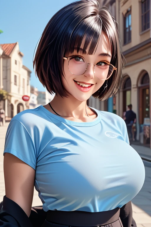 score_9, score_8_up, score_7_up,  <lora:Larissa_XL:1> 1girl, short hair, black hair, large breasts, glasses, smile,