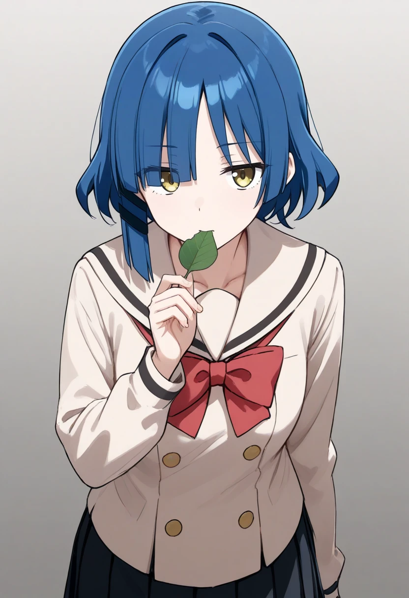 1girl, solo, shuka high school uniform,
yamada ryo, expressionless, looking at viewer, eating leaf,
school uniform, pleated skirt, bow, red bow, long sleeves, long hair, sailor collar, skirt,
collarbone, buttons, bowtie, serafuku, cowboy shot, red bowtie
simple background, gradient background,
<lora:SDXL_shuka_high_school_uniform_i:0.8>
masterpiece, best quality,very aesthetic,