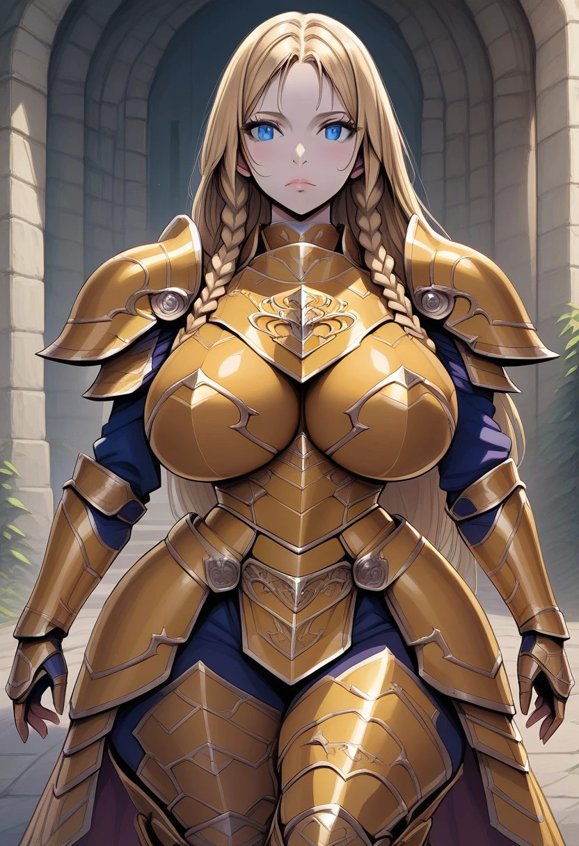 score_9, score_8_up, score_7_up, 
j34nn3d4rc,
1girl, solo, long hair, breasts, looking at viewer, blush, bangs, blue eyes, blonde hair, large breasts, very long hair, closed mouth, standing, braid, thighs, cowboy shot, outdoors, shiny, armor, huge breasts, twin braids, lips, parted bangs, thick thighs, shoulder armor, gauntlets, side braid, forehead, curvy, wide hips, arm at side, pauldrons, breastplate, arms at sides, armored dress, vambraces, armored boots, greaves, faulds, knight, side braids, gold armor, boobplate