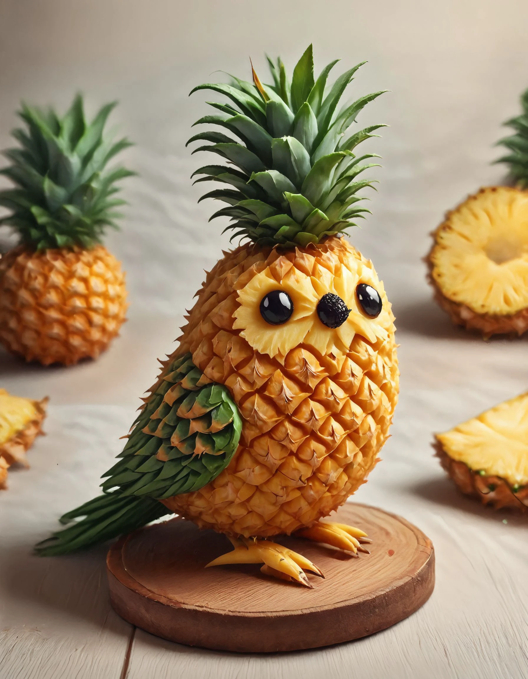 score_9, score_8_up, score_7_up, score_6_up, score_5_up,
photo of a cute bird, made out of pineapple <lora:Pineapple_World_Morph:1>