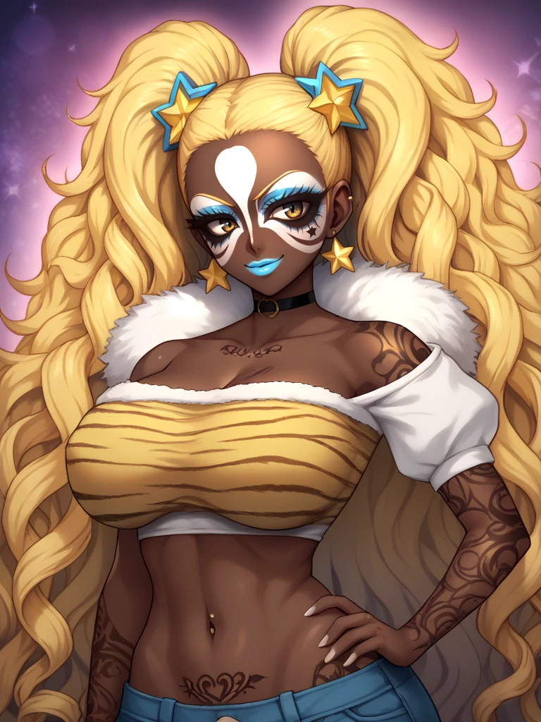 Brown skin huge breasts thick thighs shiny skin Manyuu Chifusa afro