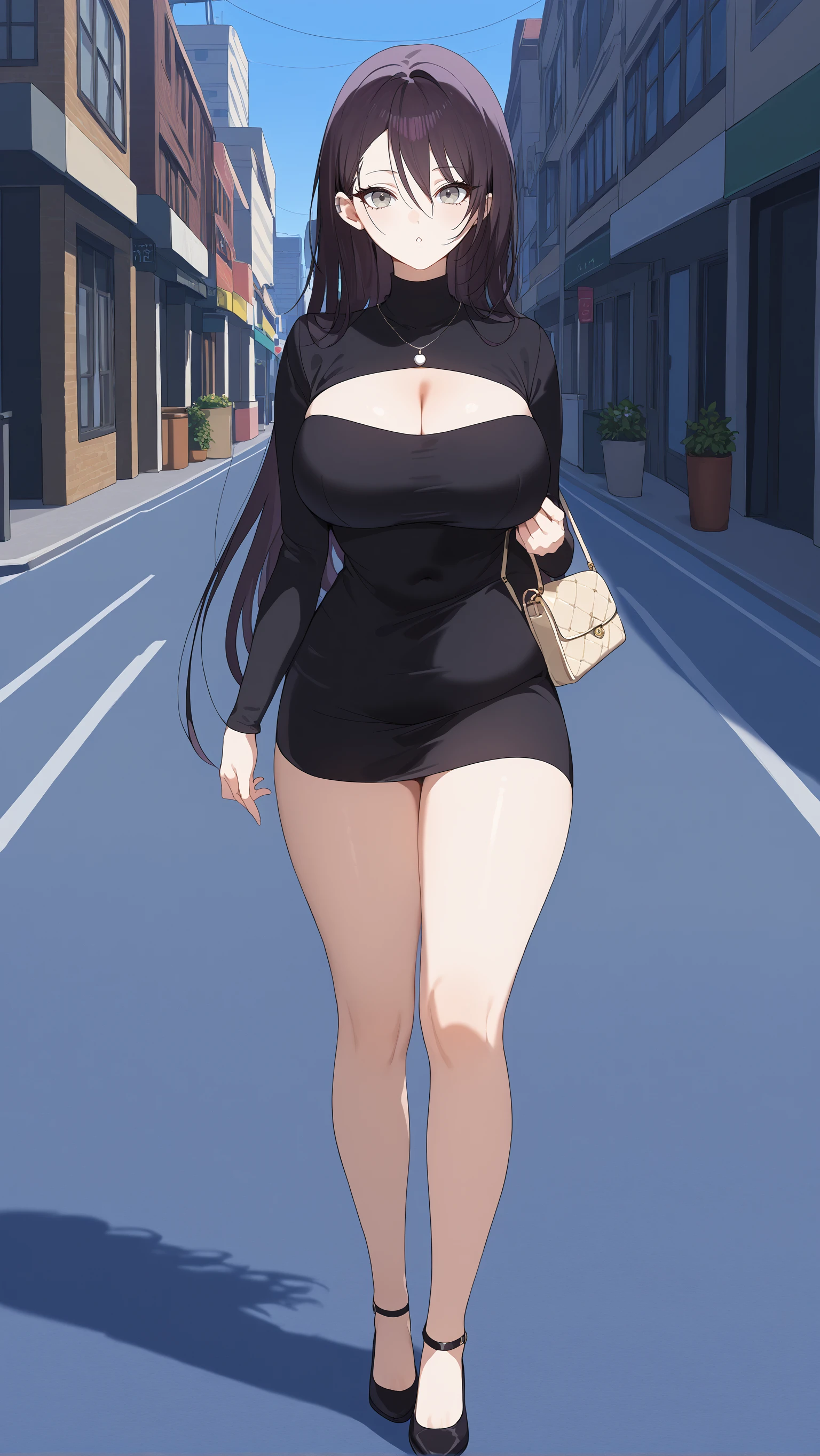 slightly chubby, naked, strapless see-through white mini tank top, open neckline, see through giant areolas, sagging breasts apart, bottomless, bare legs, showing pussy, shopping at outside crowded market