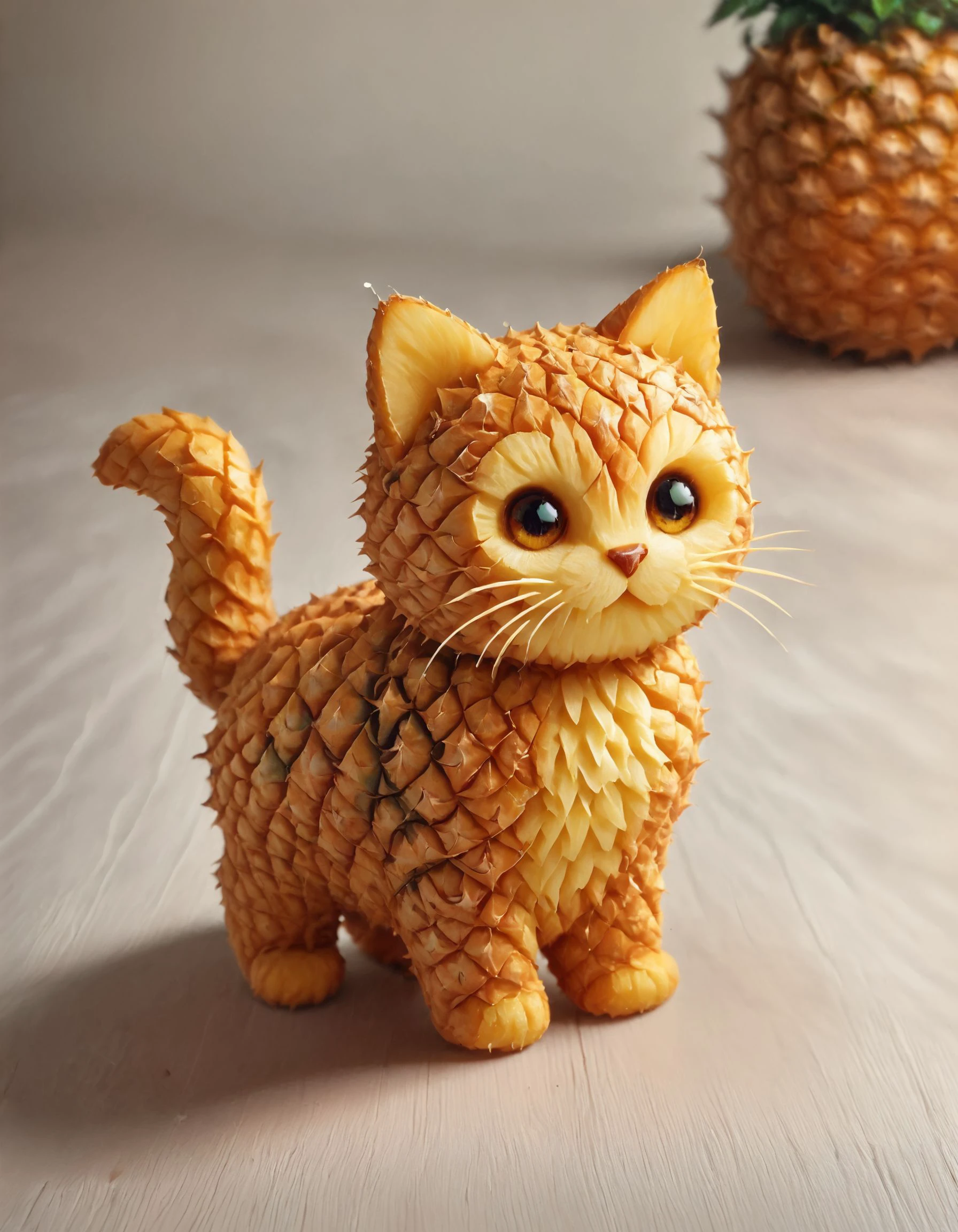 score_9, score_8_up, score_7_up, score_6_up, score_5_up,
photo of a cute cat, standing, made out of pineapple <lora:Pineapple_World_Morph:1>