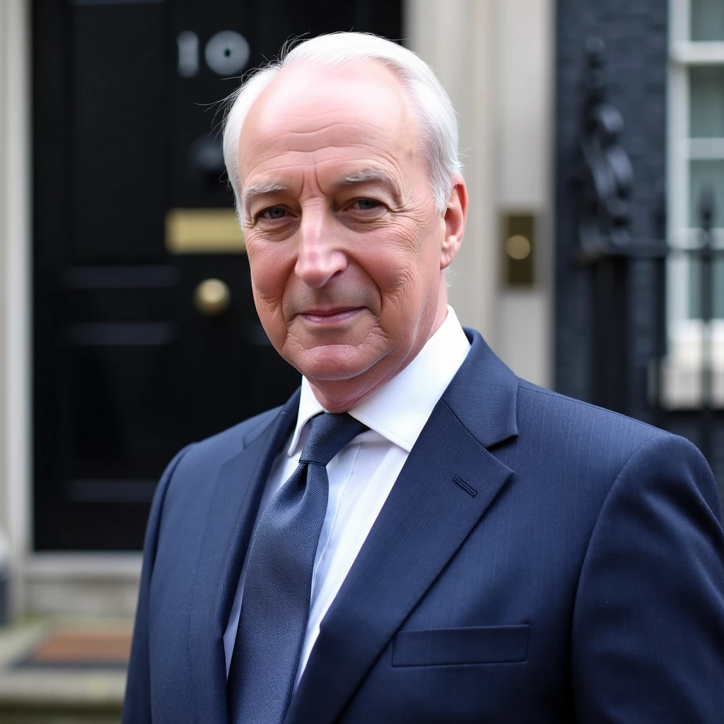 an image if Ian Richardson wearign a dark blue suit outside a government building in London