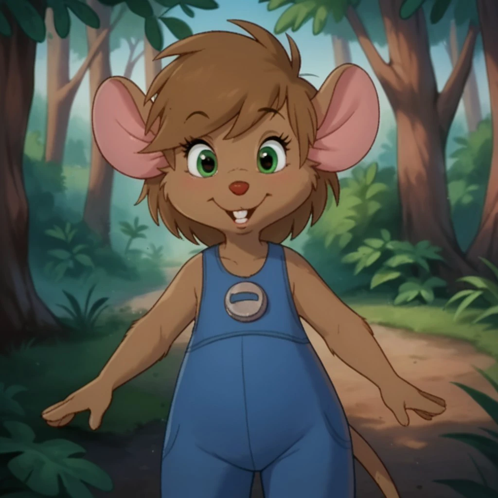 score_9, score_8_up, score_7_up, score_6_up, score_5_up, score_4_up, source_furry, abigailouaf, young anthro, female, mouse, brown fur, overalls, forest,  front view, <lora:7713d86d-ba72-4d20-a6ca-087f603ce6c3:0.7>