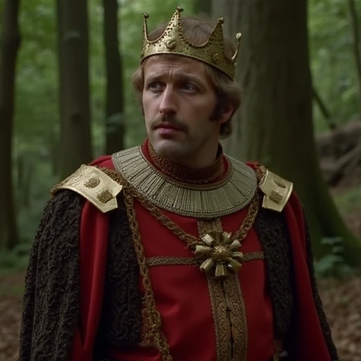 an image of Graham Chapman dressed as a medieval king standing in a forest