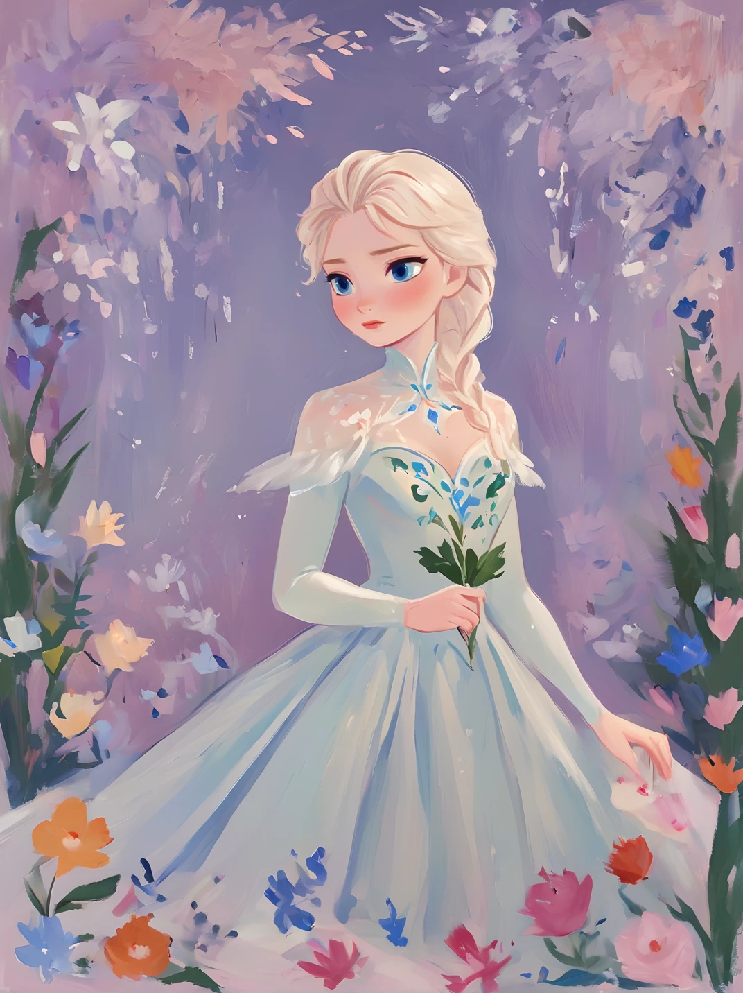 ,caihui,elsa \(frozen\),1girl,solo,flower,blue eyes,dress,<lora:Little lovely:0.8>