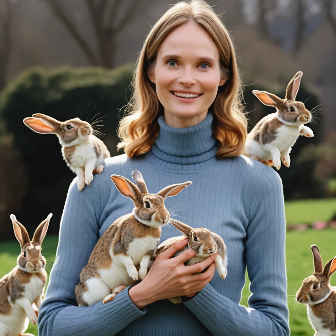 a professional absurdres sharp focus intricately detailed photograph Rachel_Blanchard with a gentle smile,
juggling rabbits,
 <lora:Rachel_Blanchard-SDXL:0.85>, 
fully clothed with a turtleneck and everything,