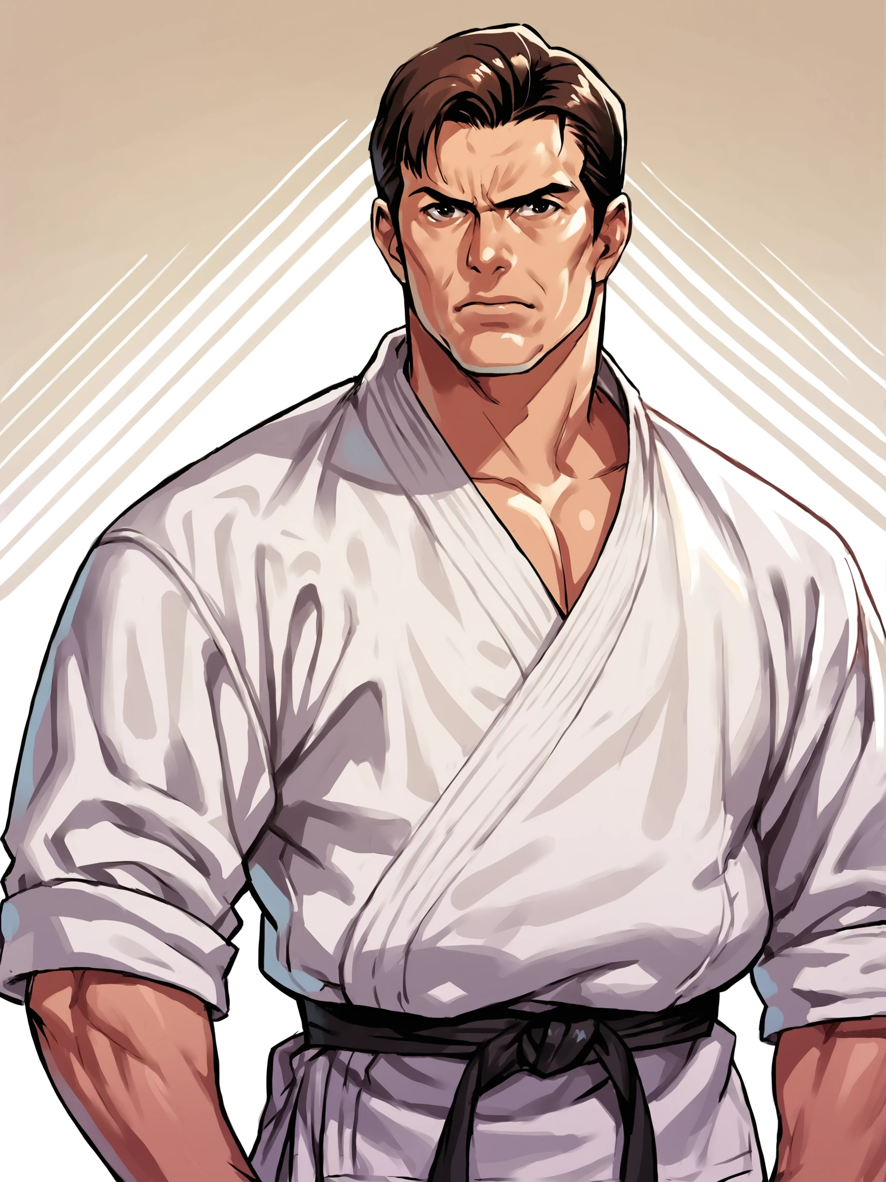 score_9, score_8up, score_7up, score_6up, score_5up, score_4up, dutch angle, dynamic angle, abstract background, source_cartoon, rating_safe, BREAK
mature male, solo, aof_takuma, brown hair, black eyes, dougi, black belt, upper body focus, BREAK
 <lora:Takuma_Sakazaki_-_Art_of_Fighting__King_of_Fighters_-_PDXL:1>