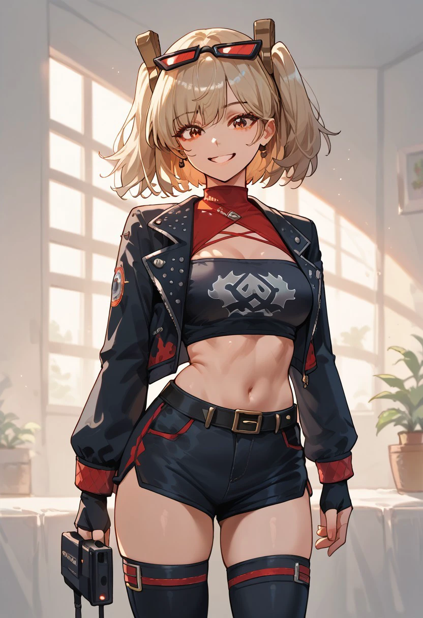 score_9, score_8_up, score_7_up, score_6_up, score_5_up, score_4_up, 1girl, standing, looking at the camera, smiling, burnice