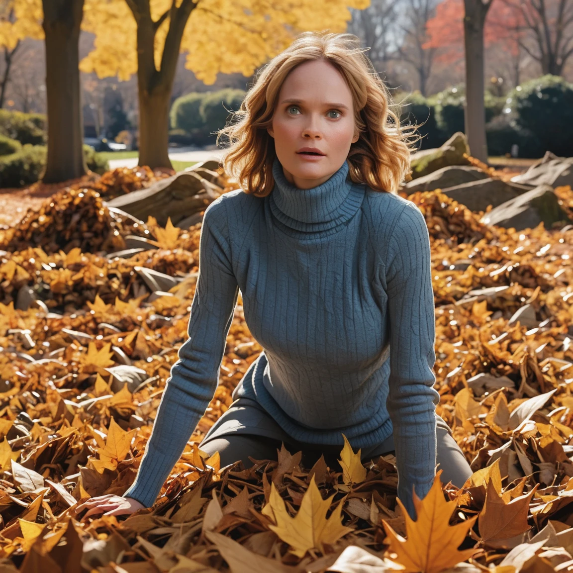 a professional absurdres sharp focus intricately detailed photograph Rachel_Blanchard
galavanting in large piles of leaves from fallen fall foliage,
 <lora:Rachel_Blanchard-SDXL:1>, 
sfw, fully clothed with a turtleneck and everything,