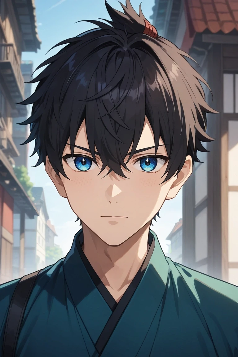 score_9, score_8_up, score_7_up, , rating_safe, , anime screencap, anime coloring, official style, looking at viewer, , 1boy, solo, male focus, <lora:miyamoto_iori_pony:0.78>, miyamoto_iori, black hair, blue eyes, short hair, bangs, hair between eyes, topknot, , straight-on, venice, gondola ride, day, leaning on object, :D, , <lora:sdxl_lightning_8step_lora:1>