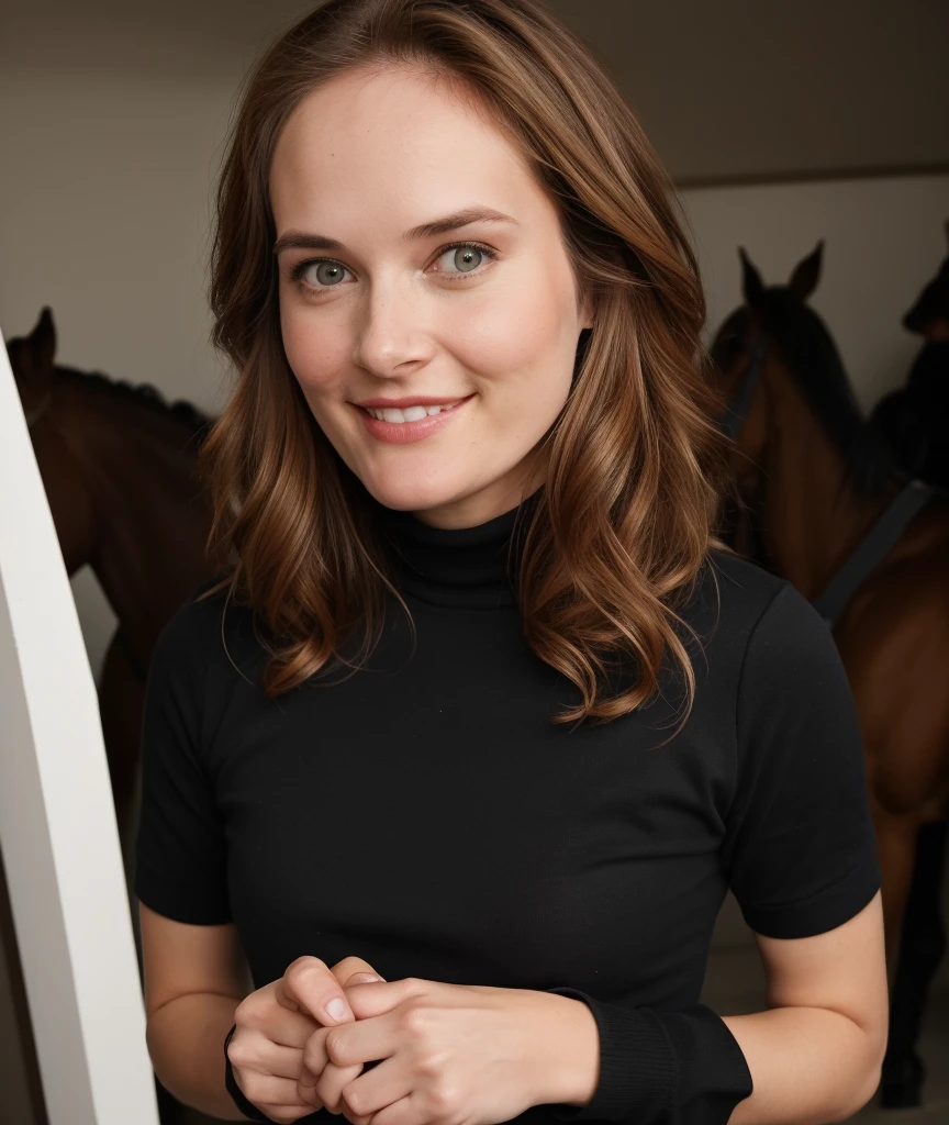 a professional absurdres sharp focus intricately detailed photograph of  (Rachel_Blanchard:1.1) with a gentle smile,
putting her fingers in the nostrils of a skeletal horse,
fully clothed with a turtleneck and everything, <lora:Rachel_Blanchard-SD:0.8>