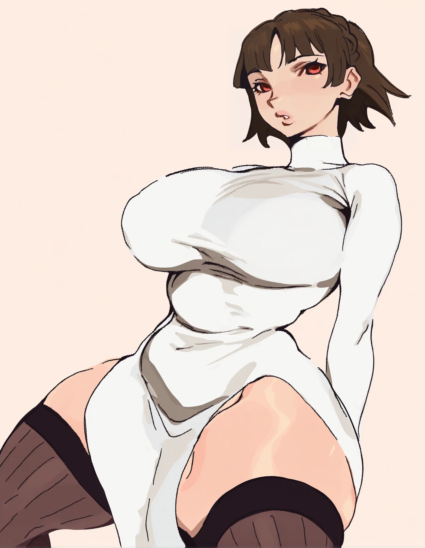 1 girl, ((masterpiece, side light, beautiful eyes: 1.2), Super detailed, ultra high resolution, high quality make up, beautiful detailed eyes), (highest quality:1), beautiful,(black hair:1.3), dark brown eyes, (big breasts:1.6), (saggy breasts:1.6),(huge breasts:1.6),(super breasts:1.6), (asymmetric bob cut:1.2),(amount:1),(Plump:1.4),(Chubby:1.4),(low length:1.4),(short limbs:1.4),(naked:1.4),(little man:1.4)