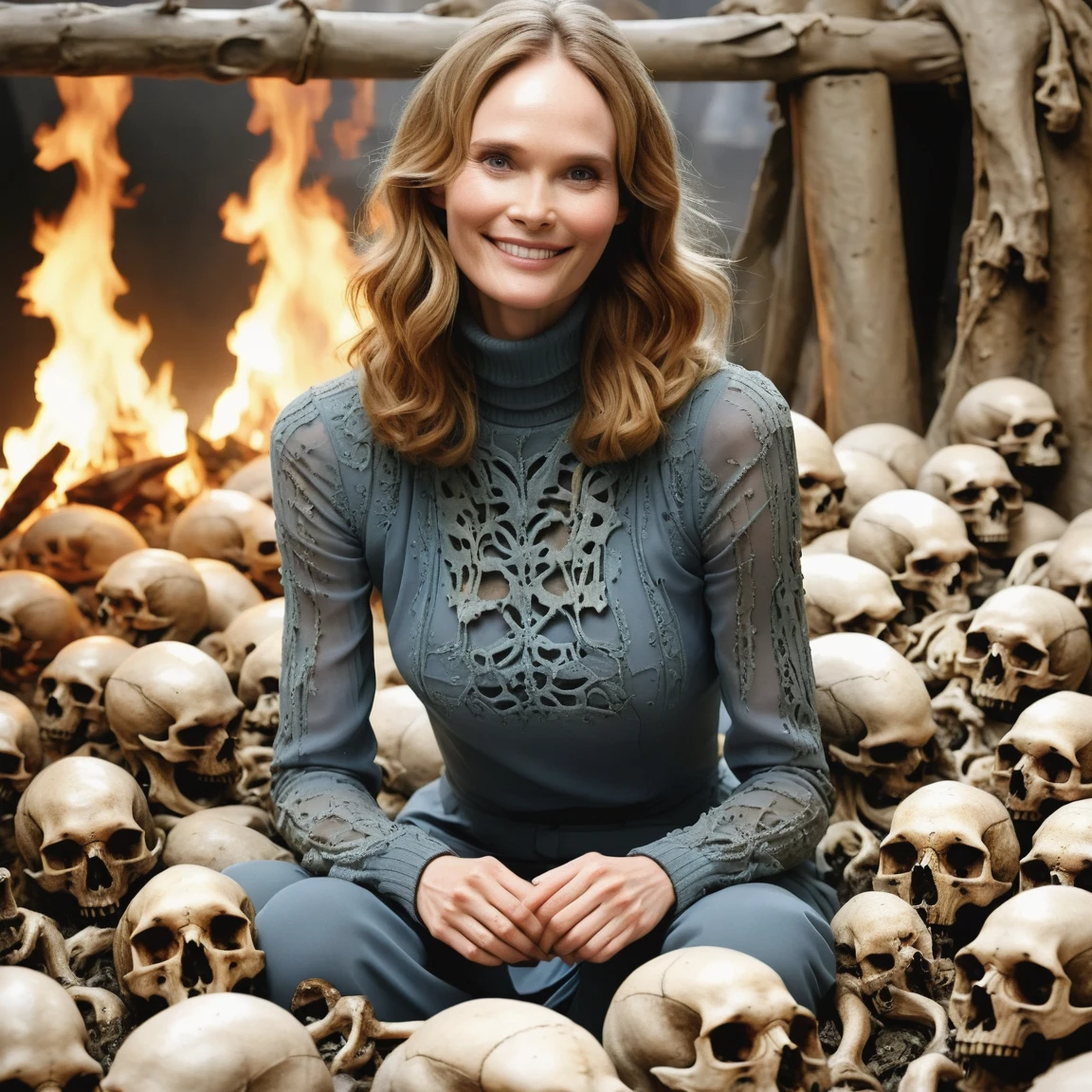 a professional absurdres sharp focus intricately detailed photograph Rachel_Blanchard with a gentle smile,
stuffing a body into a well amongst smoldering skulls and rabbits,
 <lora:Rachel_Blanchard-SDXL:0.85>, 
fully clothed with a turtleneck and everything,
 <lora:DonMGl00myN1gh7m4r3XL:1> DonMGl00myN1gh7m4r3XL