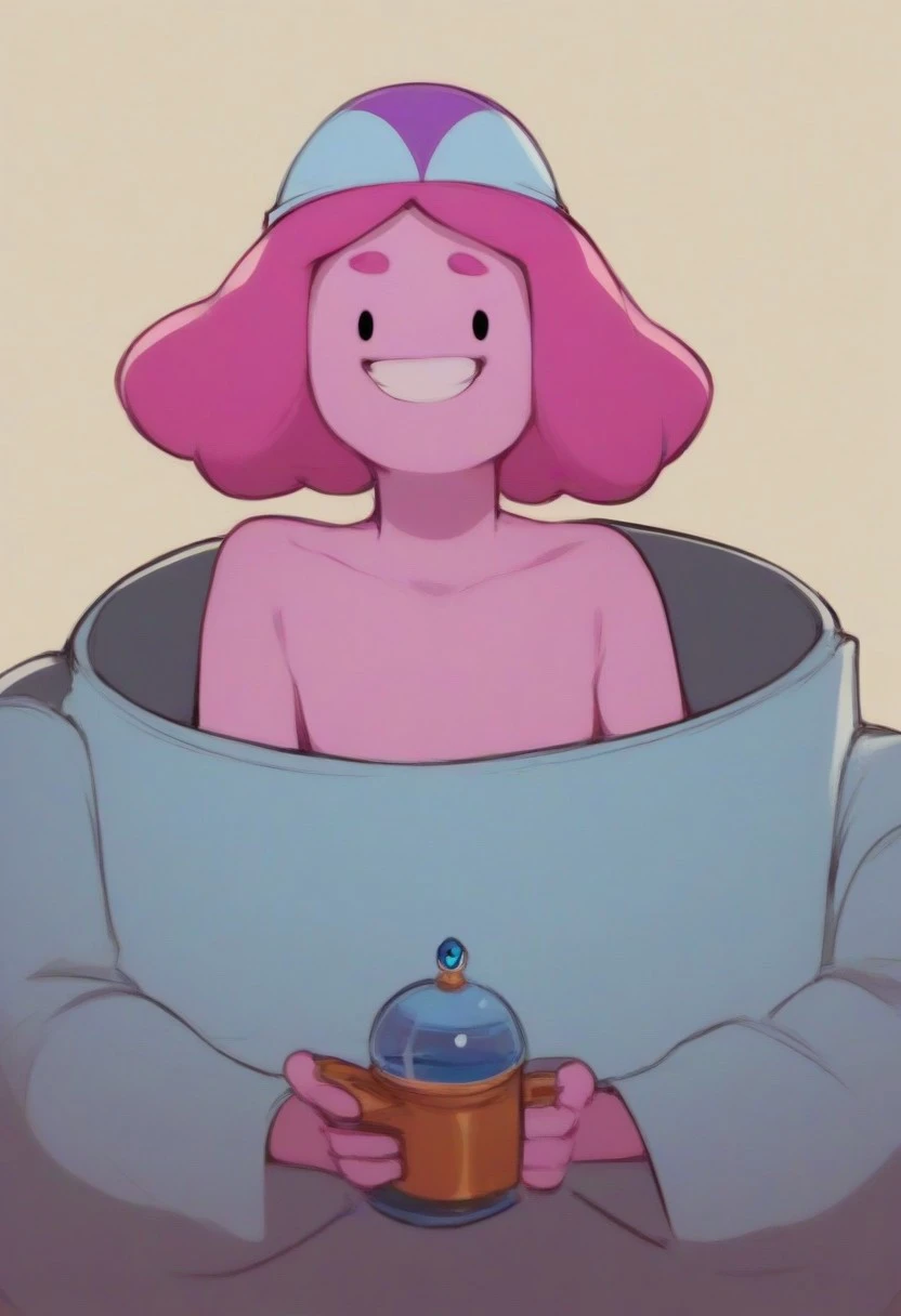 score_9, score_8_up, score_7_up
Princess bubblegum, mech, space suit, multiple arms, long sleeves, bare shoulders, pink skin, pink hair, short hair, off shoulder, , 
Smiling, leaning forward, down blouse,