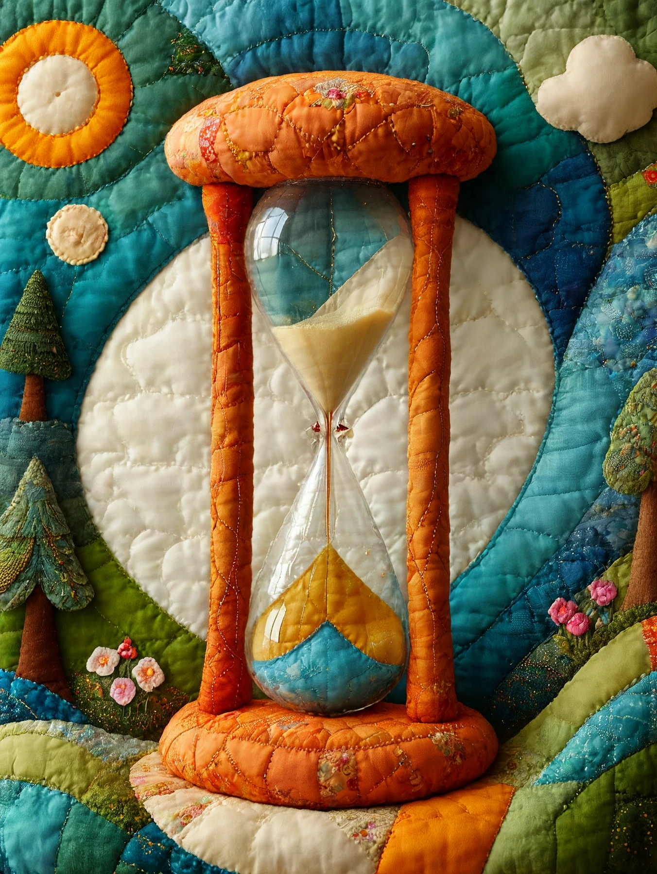 A quilted hourglass.

<lora:SoftWorld01a_CE_SDXL_64x32x180x2bOT:0.8> sftwrldCE style