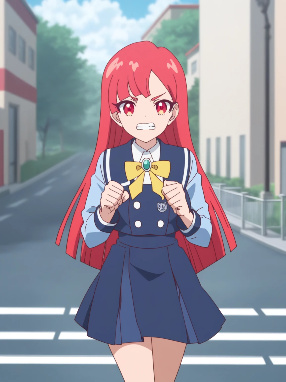 score_9, score_8_superior, score_7_superior, sauce_anime,
Samakoya, Matama Akoya, Long Hair, Brown Hair, Green Eyes, Multicolored Hair, Aqua Eye, two side superior, Striped Hair,
skirt, shirt, Knee socks, bow, , Jacket, white shirt, black Knee socks, bowtie, red bow, zettai ryouiki, button, blue Jacket, red bowtie, grey skirt, high-waist skirt,
indoor, stage, stage lights, concert, Tied up with rope,gag,Struggling,blush,Painful expression,
