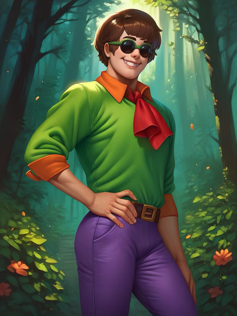 score_9, score_8_up, score_7_up, score_6_up, 1boy, forest, hand on hips, dynamic pose, smile, looking at viewer,
<lora:AlexanderCabot_character:0.8>, AlexanderXLP, short hair, brown hair, sunglasses, green shirt, , collared shirt, red ascot, purple pants, cartoon, realistic,