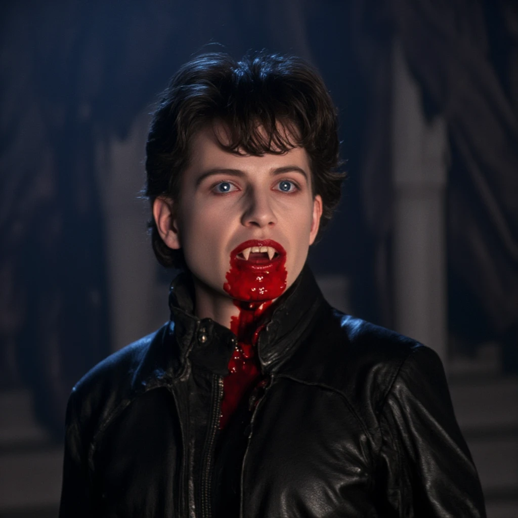 UHD, 4k, ultra detailed, cinematic, a photograph of <lora:vampire style v1:0.8> <lora:fangs style v2:0.8>
Vampire Selene Gallio a woman in a black leather jacket, 1girl, solo, looking at viewer, short hair, blue eyes, black hair, upper body, parted lips, blurry, lips, bodysuit, blurry background, realistic, latex, cinematic, filmic, realistic, still, horror themed, vampire style, detailed, detailed background, detailed scene, detailed teeth, detailed fangs, blood, epic, beautiful lighting, inpsiring