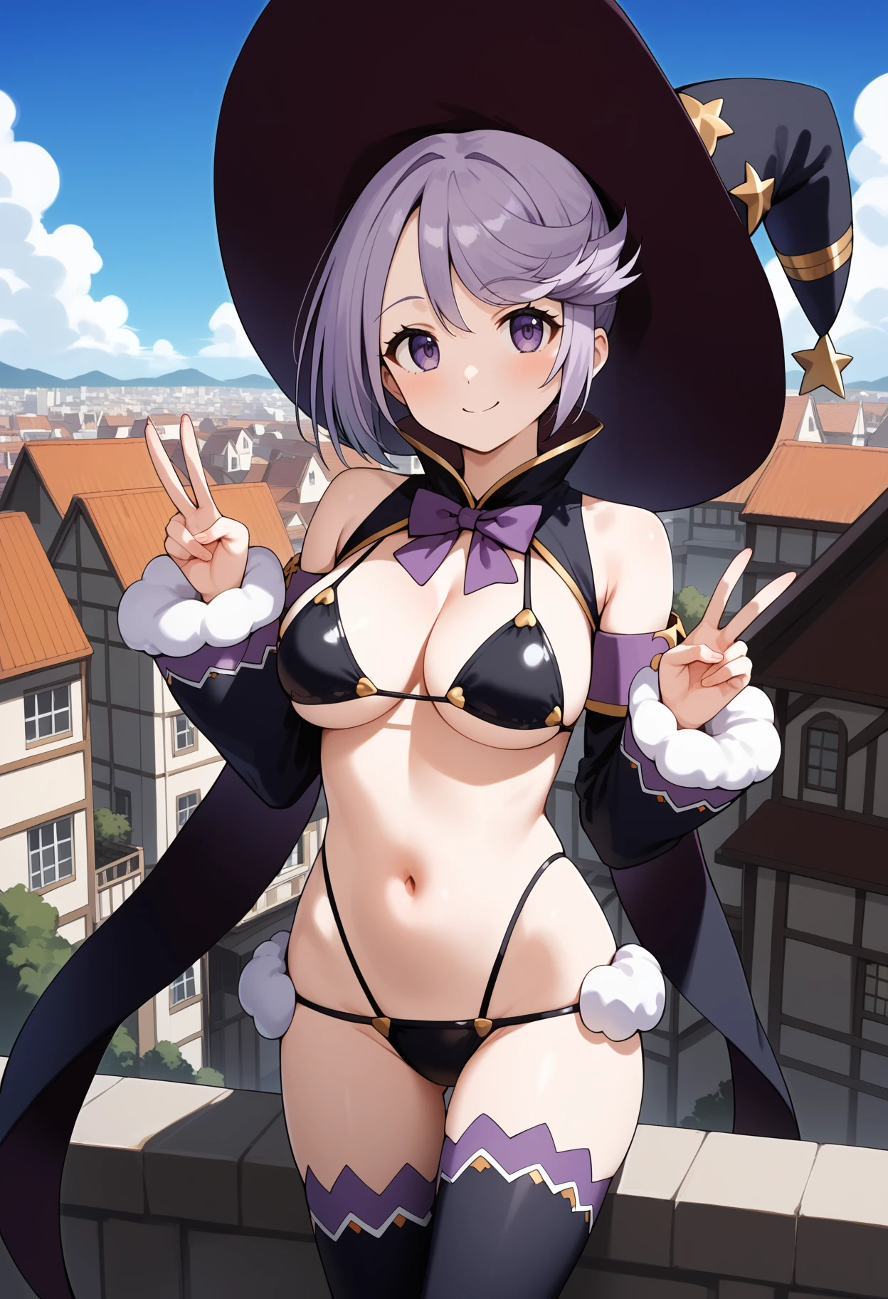 Nsfw,(((1girl,1boy,sex,vaginal ))),1boy in,grimgarshihoru, shihoru, short hair, purple hair, (purple eyes:1.1),
BREAK skirt, thighhighs, gloves, hat, bare shoulders, purple hair, detached sleeves, witch hat,white lace panties,
BREAK looking at viewer,
BREAK outdoors,
BREAK (masterpiece:1.2), best quality, high resolution, unity 8k wallpaper, (illustration:0.8), (beautiful detailed eyes:1.6), extremely detailed face, perfect lighting, extremely detailed CG, (perfect hands, perfect anatomy),