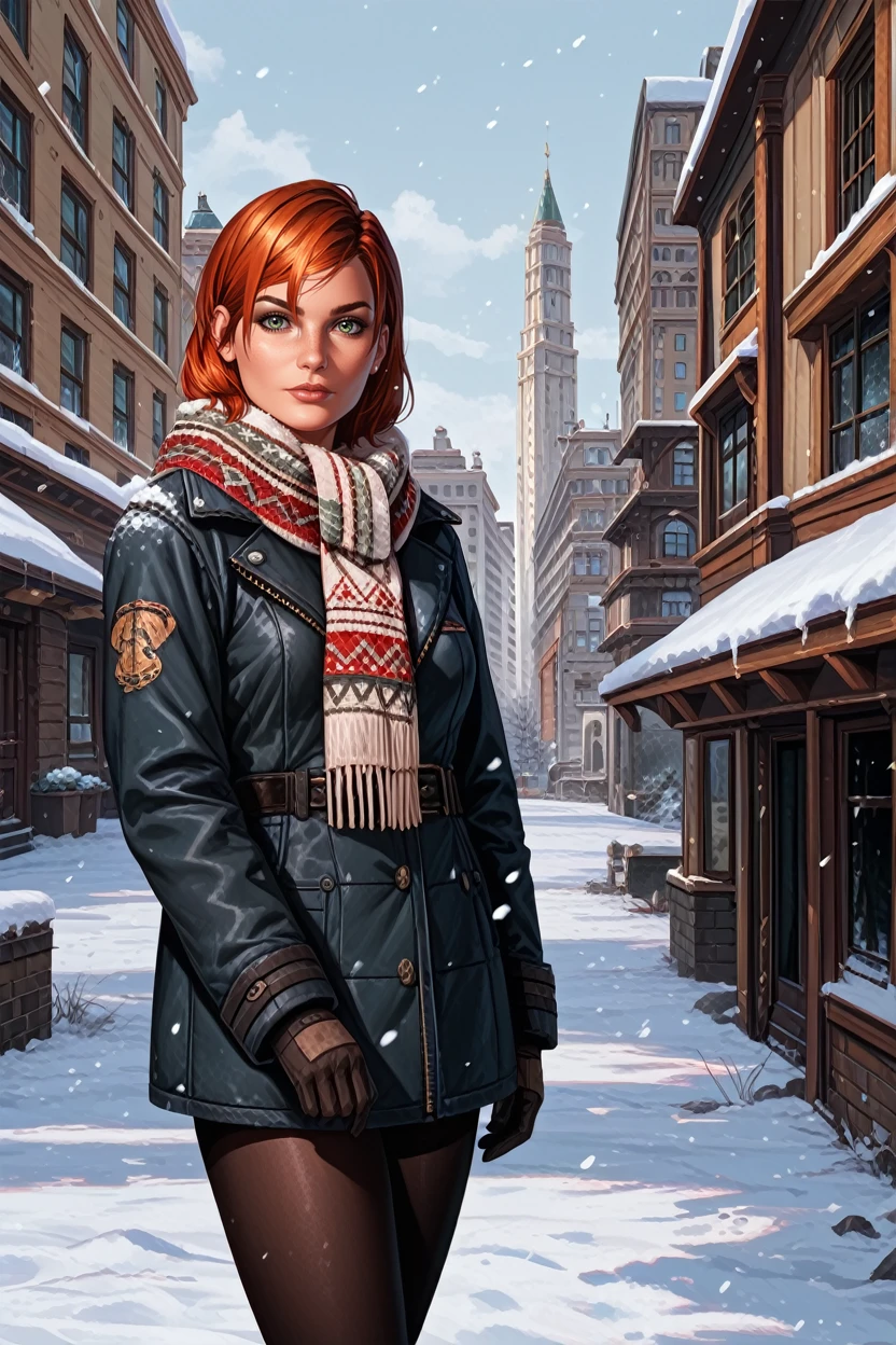 score_9, score_8_up, score_7_up,
<lora:MEFShepard:0.8>
MEFShepard, 1girl, orange hair, green eyes, looking at viewer, winter clothes, scarf, gloves, black pantyhose, snow, outdoors, city, standing, cowboy shot