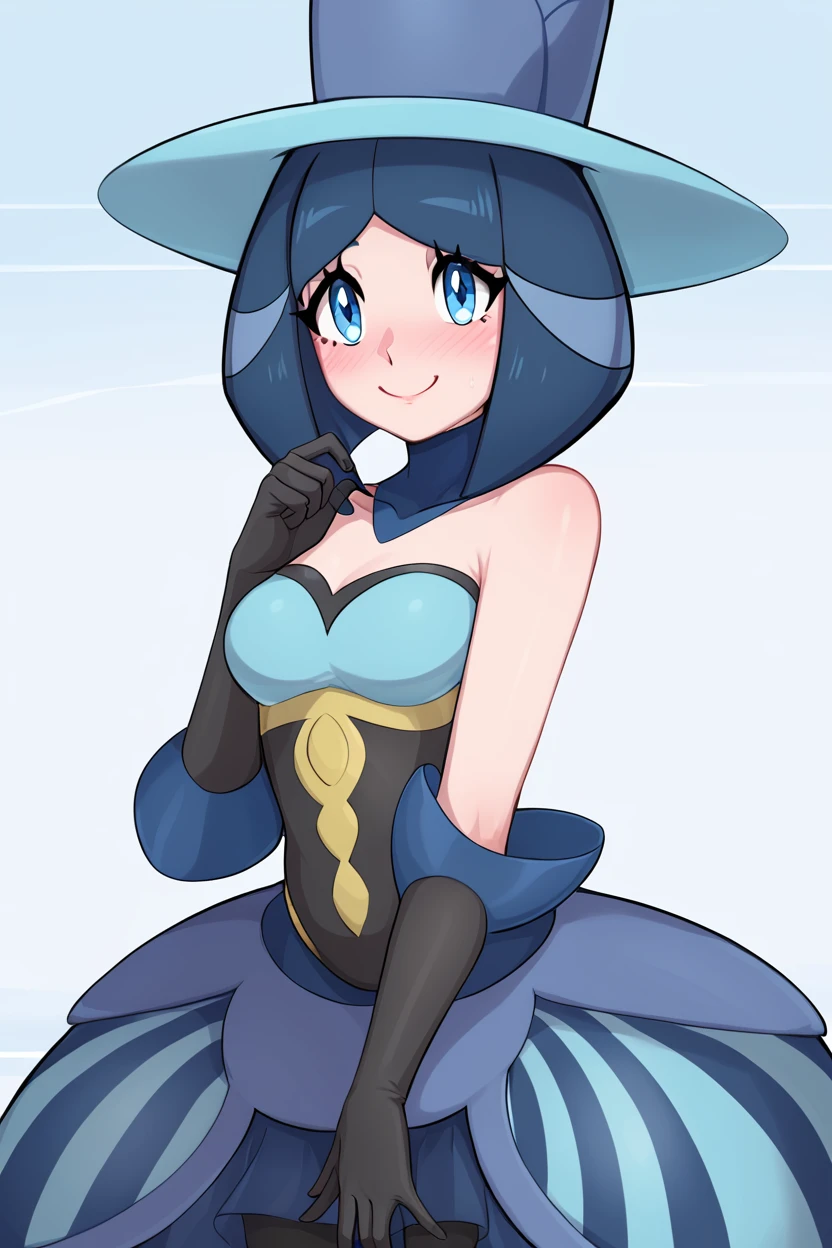 score_9, score_8_up, score_8, medium breasts, (curvy), cute, eyelashes,       ,,, , ,,, zzEvelyn, blue eyes, blue hair, medium hair, black gloves, blue headwear, bare shoulders, elbow gloves, blue dress,  <lora:Evelyn_Pokemon_PDXL:0.8>,     ,,,, BREAK, <lora:Afrobull_PDXL_v5:0.8>,  ,,, BREAK, smile, looking at viewer, closed mouth, cowboy shot,  ,,, embedding:zPDXL, Expressiveh, ,,, <lora:SDXLFaeTastic2400:0.5>, <lora:Expressive_H-000001:0.4>,