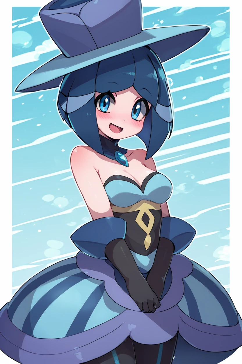 score_9, score_8_up, score_8, medium breasts, (curvy), cute, eyelashes,       ,,, , ,,, zzEvelyn, blue eyes, blue hair, medium hair, black gloves, blue headwear, bare shoulders, elbow gloves, blue dress,  <lora:Evelyn_Pokemon_PDXL:0.8>,     ,,,, BREAK, smile, looking at viewer, cowboy shot, ,,, embedding:zPDXL, Expressiveh, ,,, <lora:Zankuro_Style_PDXL:0.8> <lora:SDXLFaeTastic2400:0.5>, <lora:Expressive_H-000001:0.4>,