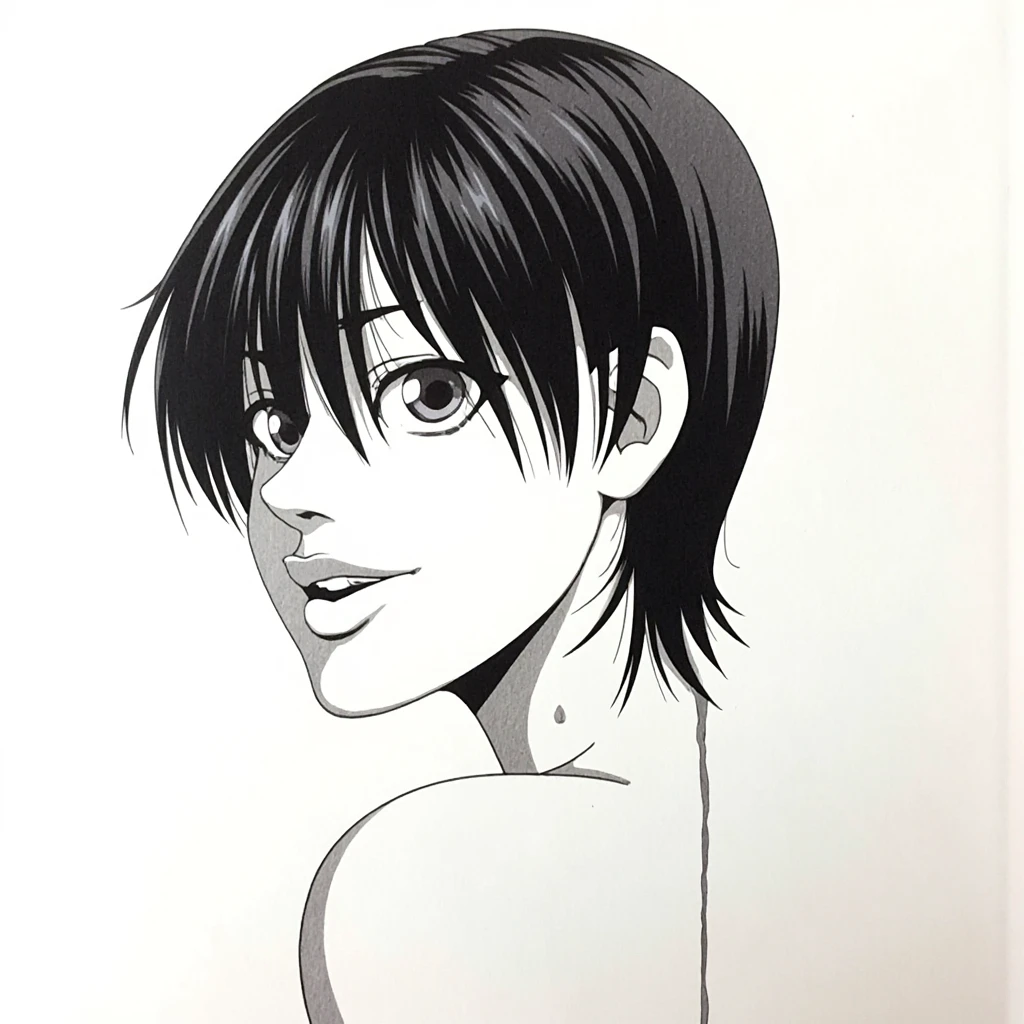 Ink Dripping Drawing of  <lora:cartoon Watashi ga Toriko ni Natte Yaru:0.9>
Shiho short hair woman in manga style, ink drawing, ink splash, ink wash, dripping ink