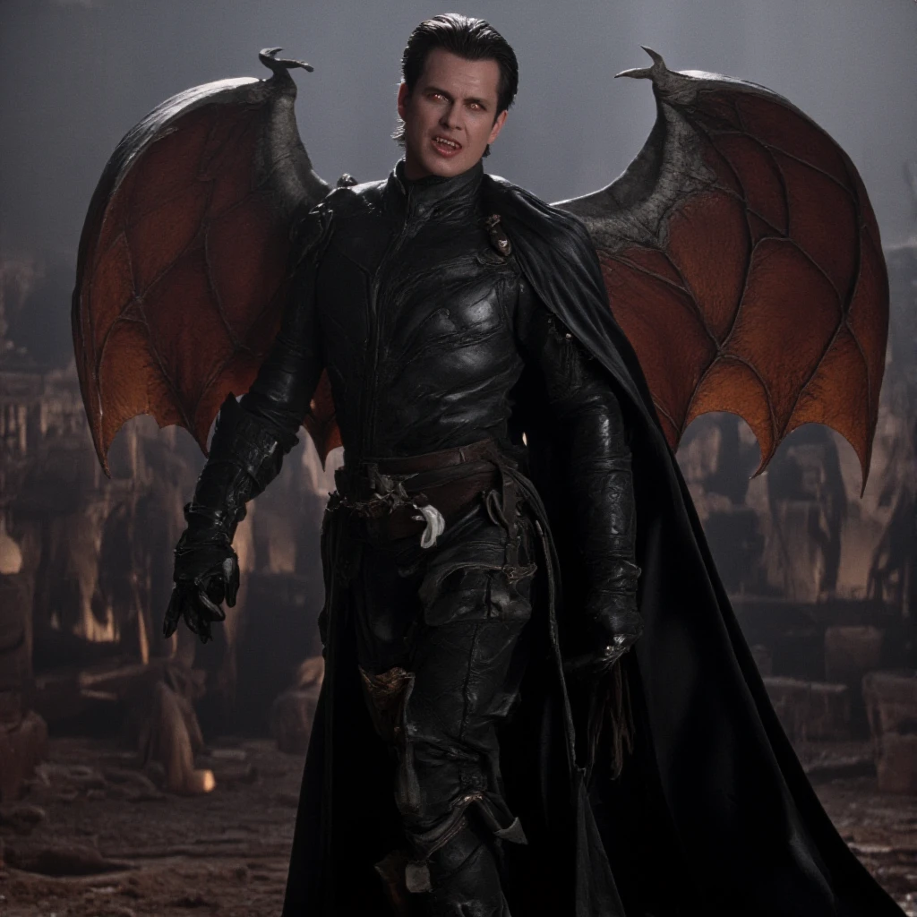 UHD, 4k, ultra detailed, cinematic, a photograph of <lora:vampire style v1:0.8> <lora:fangs style v2:0.8>
In a mythical world a man in a black leather outfit and bat wings standing in front of a crowd of fallen soldier people, solo, black hair, gloves, 1boy, weapon, male focus, wings, sword, cape, armor, facial hair, beard, realistic, cinematic, filmic, realistic, still, horror themed, vampire style, detailed, detailed background, detailed scene, detailed teeth, detailed fangs, epic, beautiful lighting, inpsiring