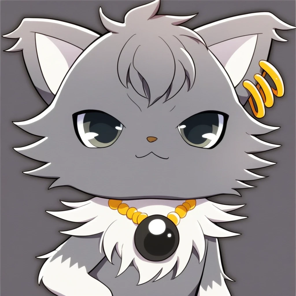 ((dian)), male, furry, furry male, solo, 1boy, jewelry, no humans, solo, necklace, :3, cat, earrings, upper body, looking at viewer, neutral expression, simple background, score_9, score_*, 2d, anime