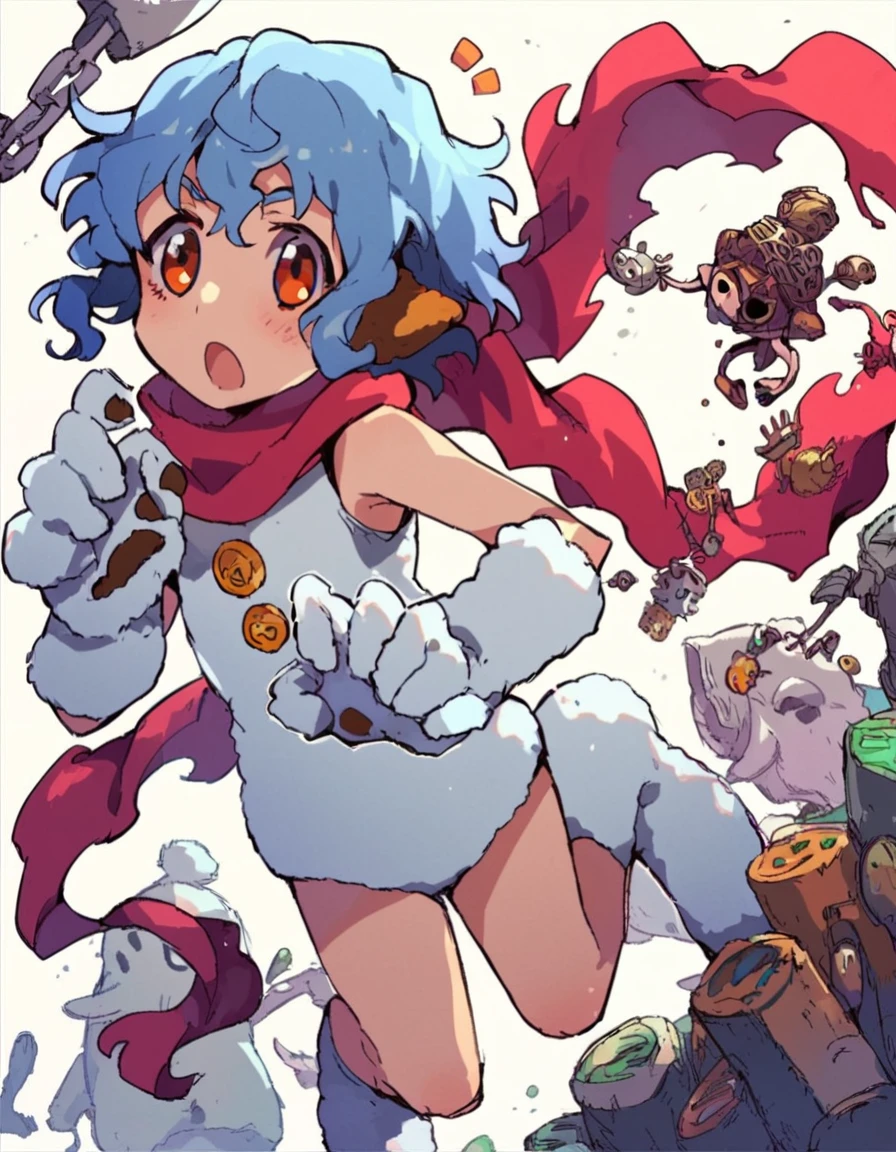 score_9, score_8_up, score_7_up, score_6_up, source_anime, anime coloring,   <lora:yeti-muromi-pony:0.8> yeti-mrm, blue hair, scarf, gloves, short hair, animal hands, red scarf, dogears, orange eyes, tail,