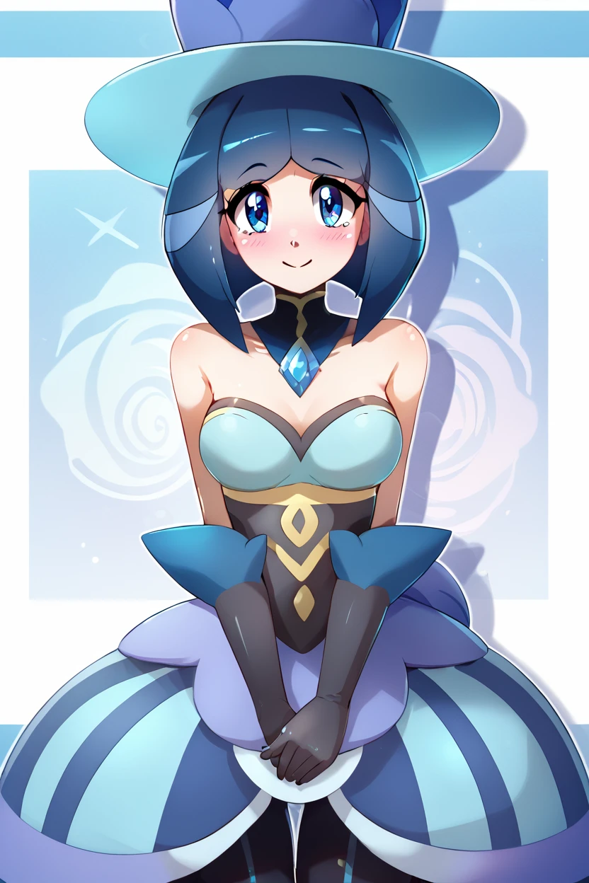 score_9, score_8_up, score_8, medium breasts, (curvy), cute, eyelashes,       ,,, , ,,, zzEvelyn, blue eyes, blue hair, medium hair, black gloves, blue headwear, bare shoulders, elbow gloves, blue dress,  <lora:Evelyn_Pokemon_PDXL:0.8>,     ,,,, BREAK, smile, closed mouth, looking at viewer, cowboy shot, ,,, embedding:zPDXL, Expressiveh, ,,, <lora:Konpeto_PDXL_v3:1.0>, <lora:SDXLFaeTastic2400:0.5>, <lora:Expressive_H-000001:0.4>,